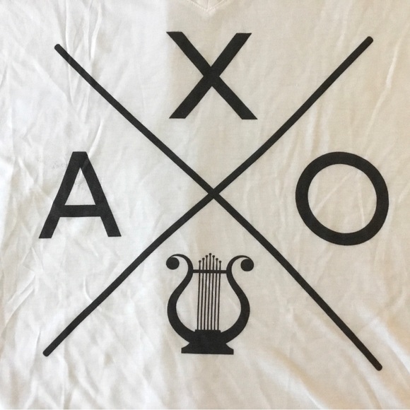 NEW WITHOUT TAG BELLA "ALPHA CHI OMICRON" FRATERNITY WHITE UNISEX T-SHIRT V-NECK - Picture 2 of 4